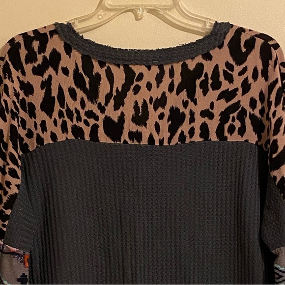 Umgee Women’s Waffle Knit Long  Sleeve Mixed Pattern Boho Peasant Size S - Picture 6 of 10